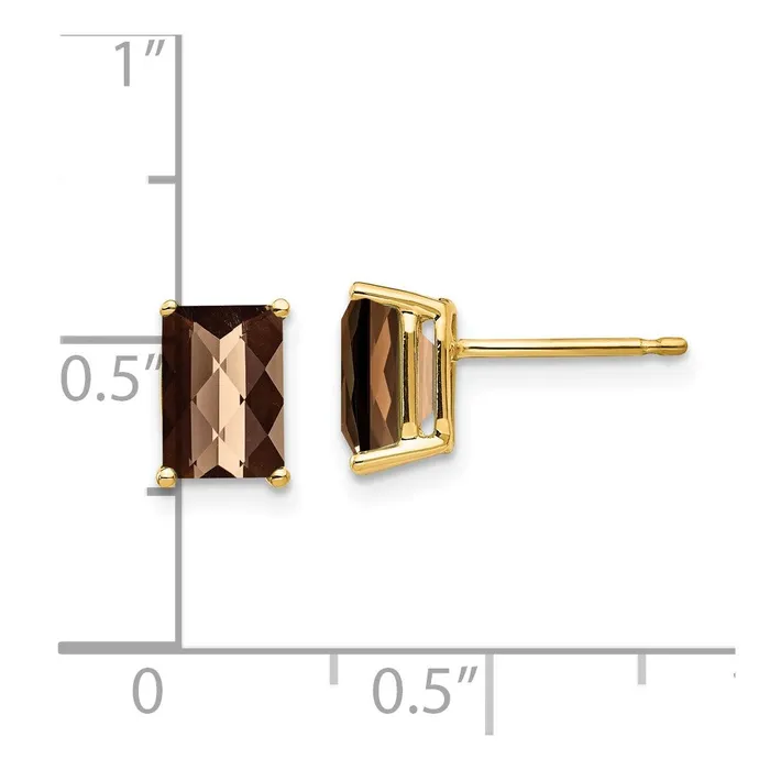 14k Yellow Gold 7x5 Octagon CheckerCut Smok Yellow Gold Quartz Earrings Goldia Earrings