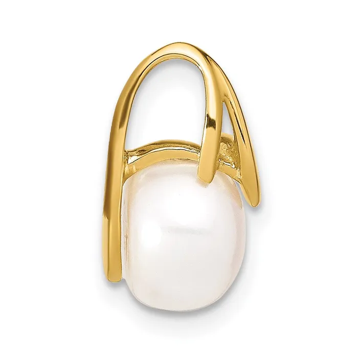 14k Yellow Gold 89mm White Button Freshwater Cultured Pearl Pendant Slide Goldia Necklaces