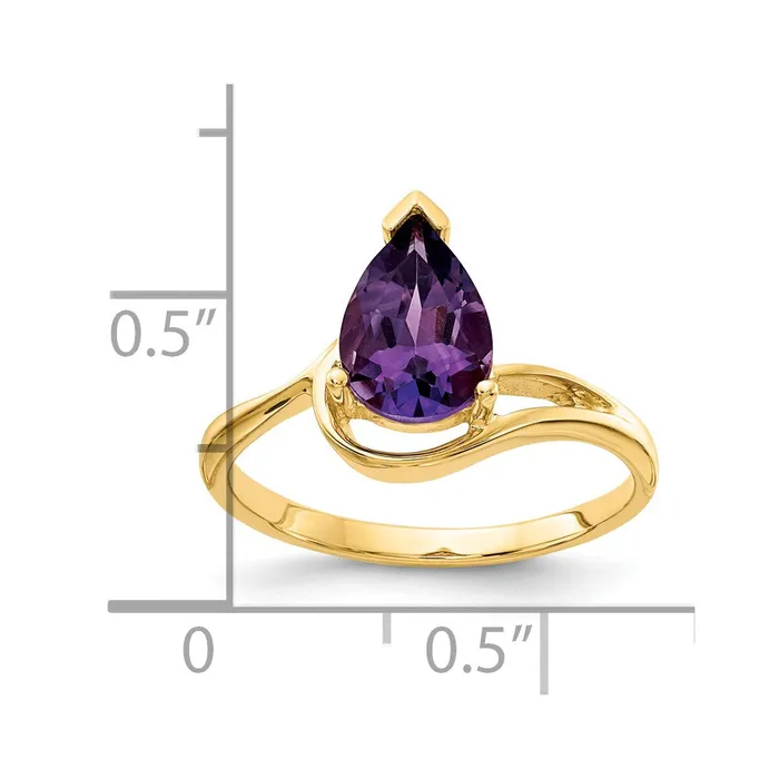 14K Yellow Gold 9x6mm Pear Amethyst Checker ring Goldia Rings