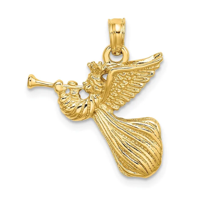 14k Yellow Gold Angel w Trumpet Charm Goldia Charm Necklaces