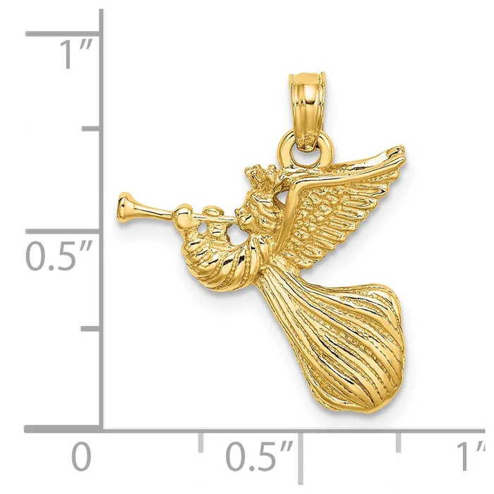 14k Yellow Gold Angel w Trumpet Charm Goldia Charm Necklaces