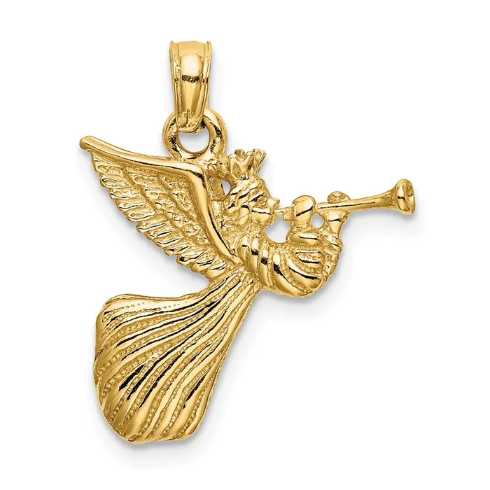 14k Yellow Gold Angel w Trumpet Charm Goldia Charm Necklaces