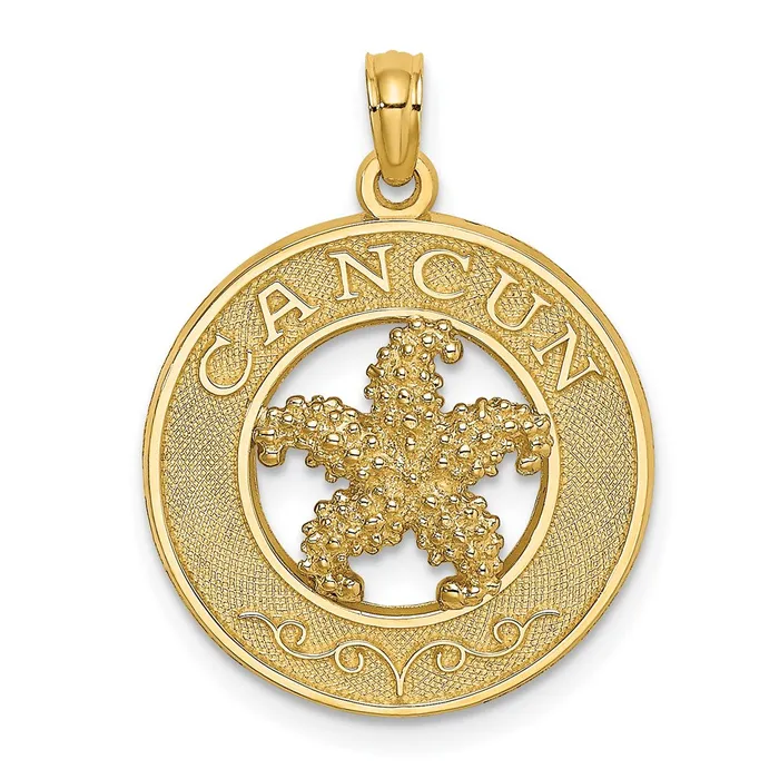 14k Yellow Gold CANCUN wStarfish Circle Charm Goldia Charm Necklaces