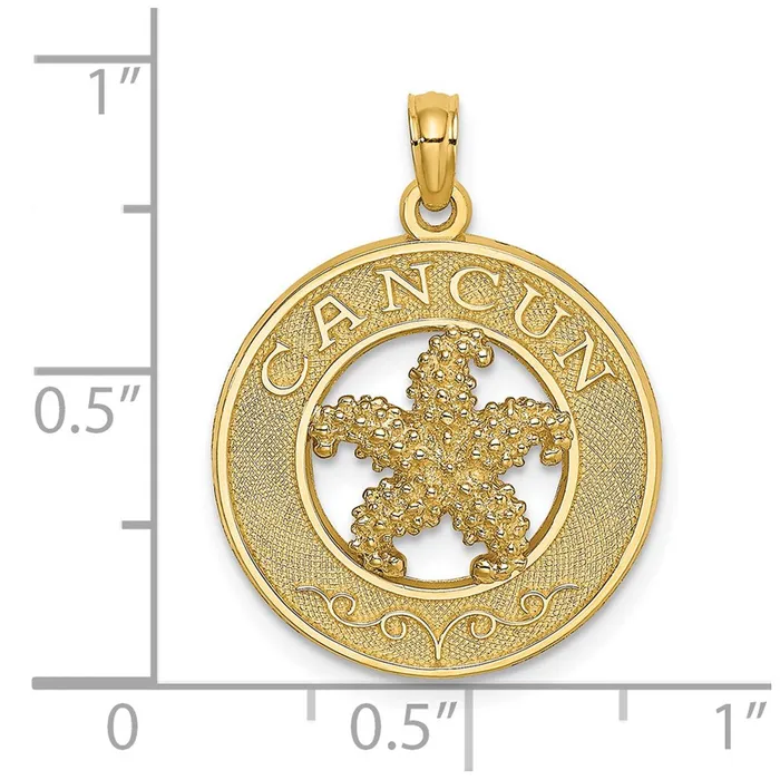 14k Yellow Gold CANCUN wStarfish Circle Charm Goldia Charm Necklaces