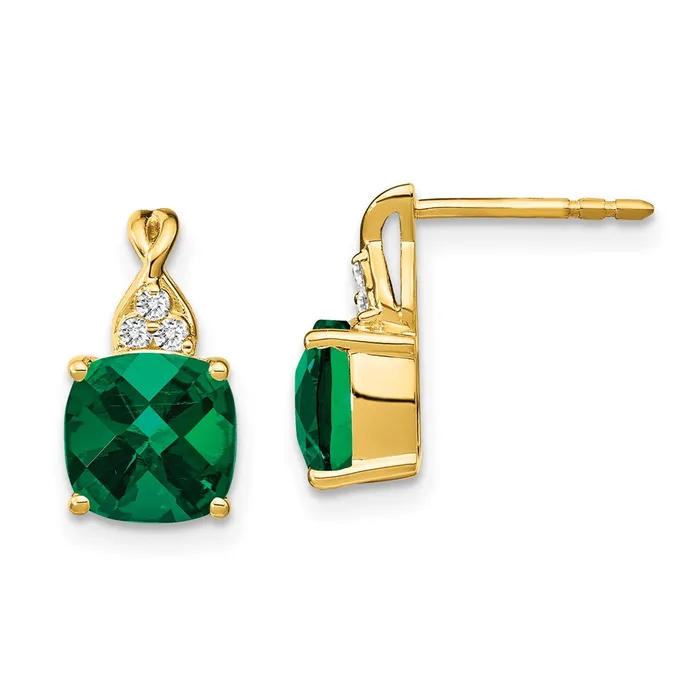 14k Yellow Gold Checkerboard Created Emerald and Real Diamond Earrings Goldia Earrings 14k Yellow Gold Checkerboard Created Emerald and Real Diamond Earrings Goldia Earrings