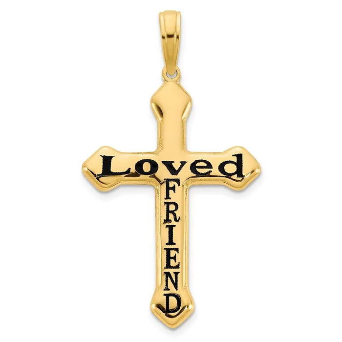 14k Yellow Gold LOVED FRIEND Epoxy Cross Pendant Goldia Necklaces