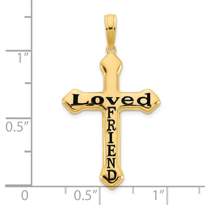 14k Yellow Gold LOVED FRIEND Epoxy Cross Pendant Goldia Necklaces