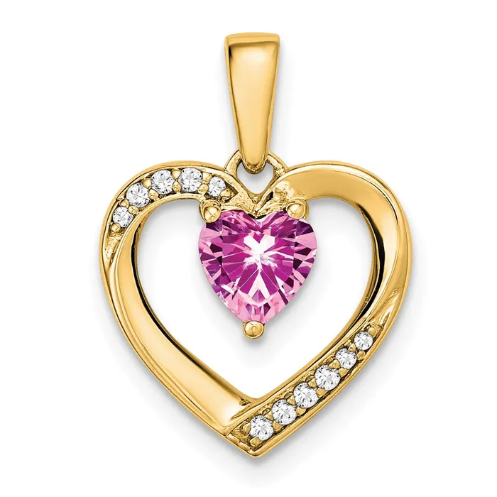 14K Yellow Gold Pink Sapphire and Real Diamond Heart Pendant Goldia Necklaces 14K Yellow Gold Pink Sapphire and Real Diamond Heart Pendant Goldia Necklaces