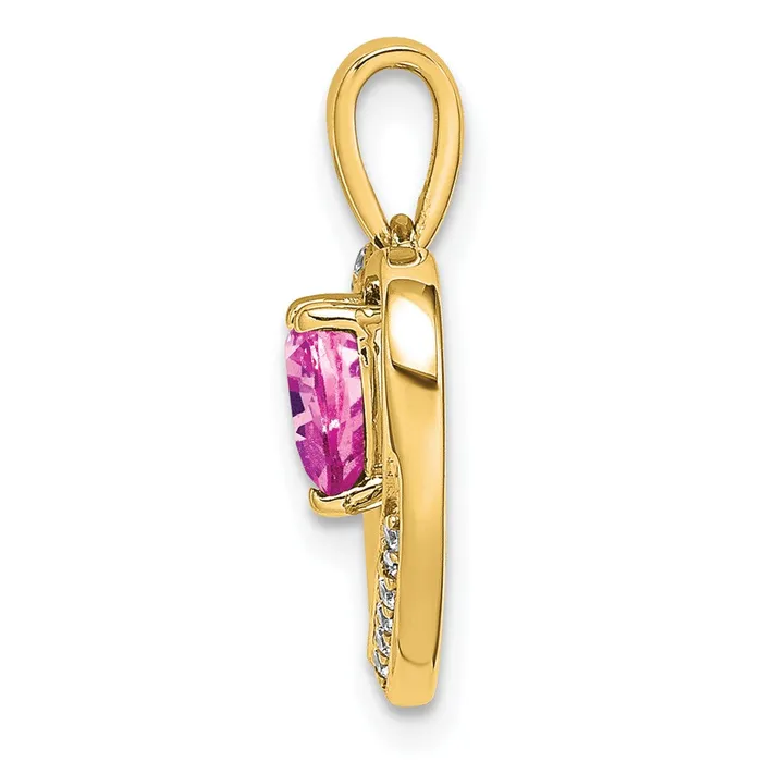 14K Yellow Gold Pink Sapphire and Real Diamond Heart Pendant Goldia Necklaces