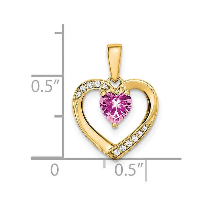 14K Yellow Gold Pink Sapphire and Real Diamond Heart Pendant Goldia Necklaces