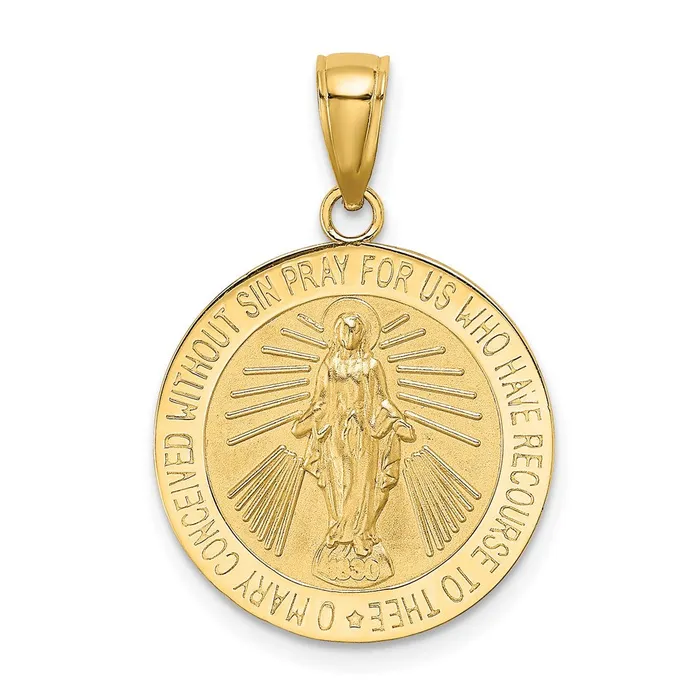 14k Yellow Gold Polished and Satin Miraculous Medal Charm Goldia Charm Necklaces 14k Yellow Gold Polished and Satin Miraculous Medal Charm Goldia Charm Necklaces