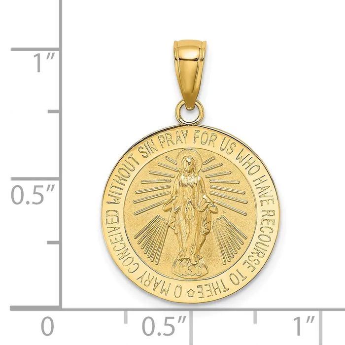 14k Yellow Gold Polished and Satin Miraculous Medal Charm Goldia Charm Necklaces