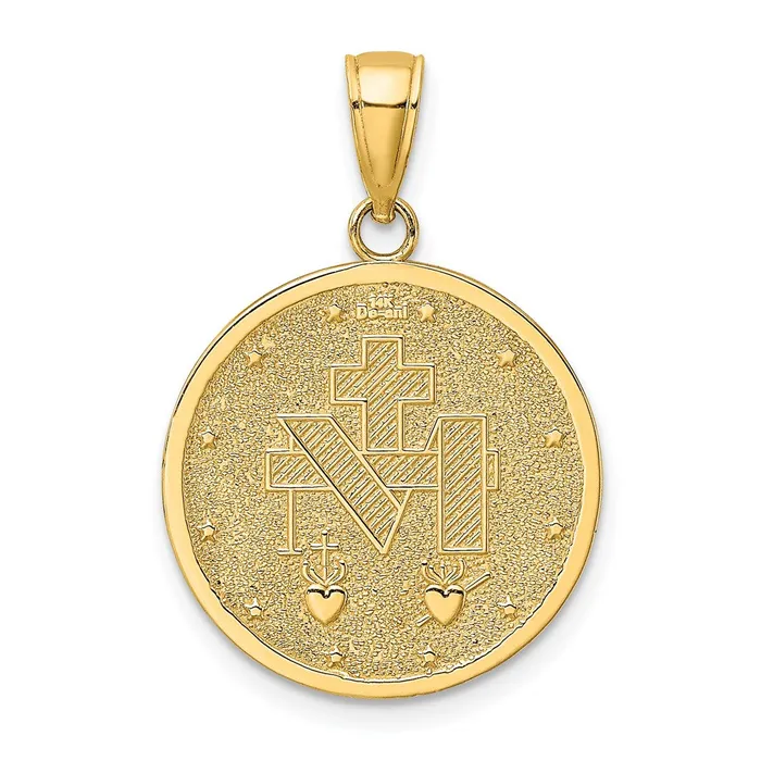 14k Yellow Gold Polished and Satin Miraculous Medal Charm Goldia Charm Necklaces