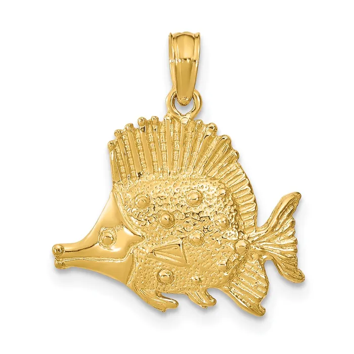 14k Yellow Gold Polished Engraved Fish Charm Goldia Charm Necklaces