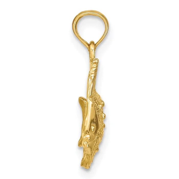 14k Yellow Gold Polished Engraved Fish Charm Goldia Charm Necklaces