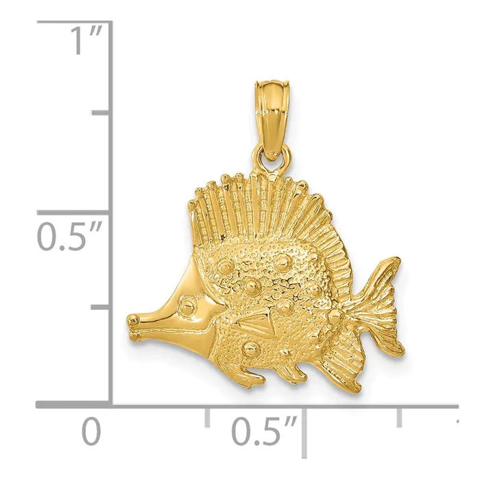 14k Yellow Gold Polished Engraved Fish Charm Goldia Charm Necklaces