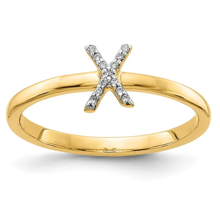 14k Yellow Gold Real Diamond Initial X Ring Goldiacom Rings