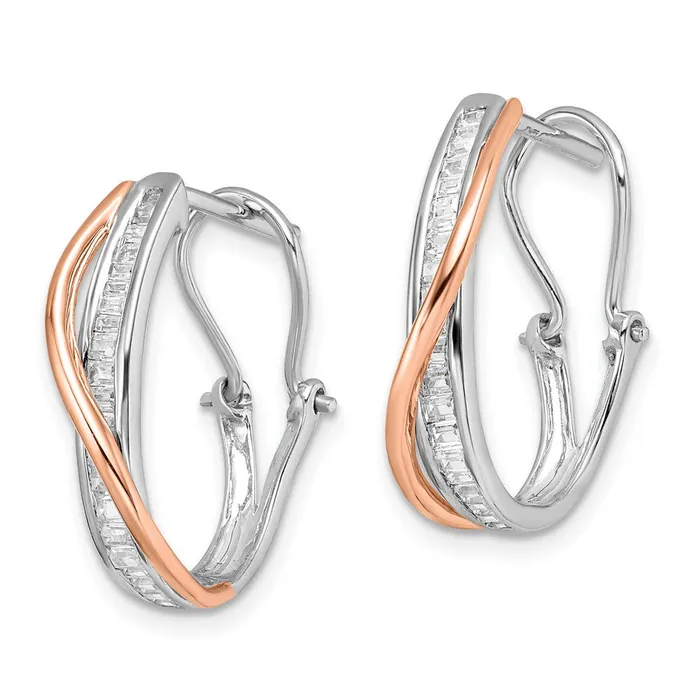 14k Yellow Gold Rose and White Gold Real Diamond Fancy Earrings Goldia Earrings