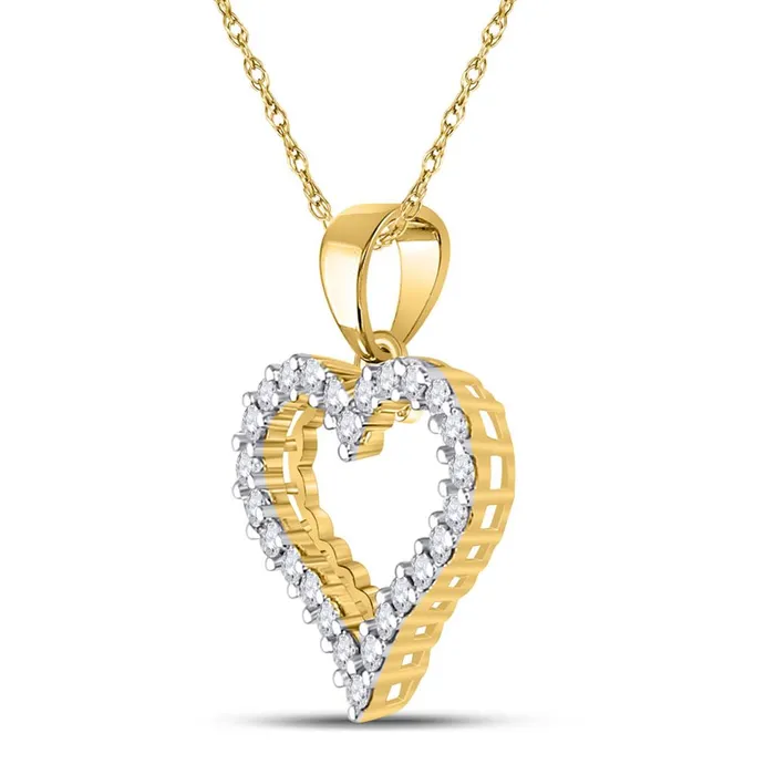 14k Yellow Gold Round Diamond Outline Heart Pendant 14 Cttw gndatlanta Necklaces