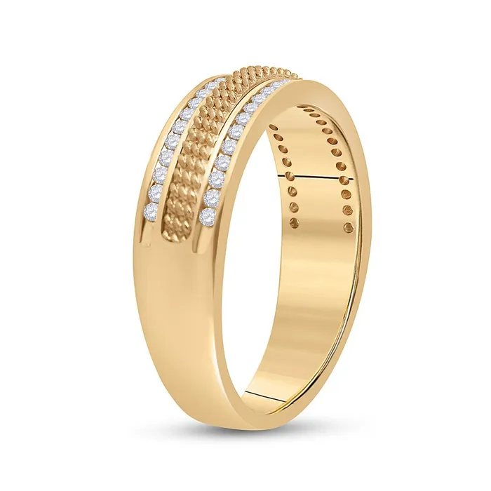 14k Yellow Gold Round Diamond Wedding Textured Band Ring 13 Cttw gndatlanta Rings