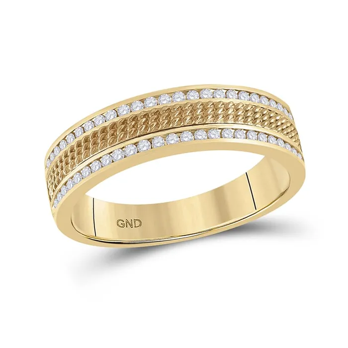 14k Yellow Gold Round Diamond Wedding Textured Band Ring 13 Cttw gndatlanta Rings