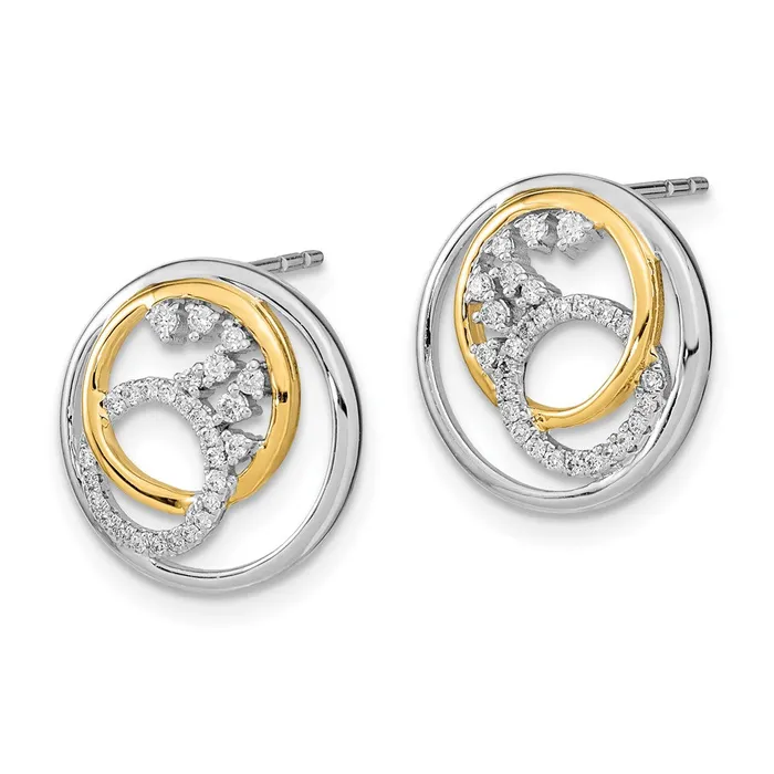14k Yellow Gold Twotone Polished Real Diamond Circle Cluster Post Earrings Goldia Earrings