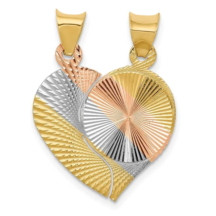 14k Yellow Rhodium Gold wRoseWhite Rhod Break Apart DC Heart and Circle Pendant Goldia Necklaces 14k Yellow Rhodium Gold wRoseWhite Rhod Break Apart DC Heart and Circle Pendant Goldia Necklaces