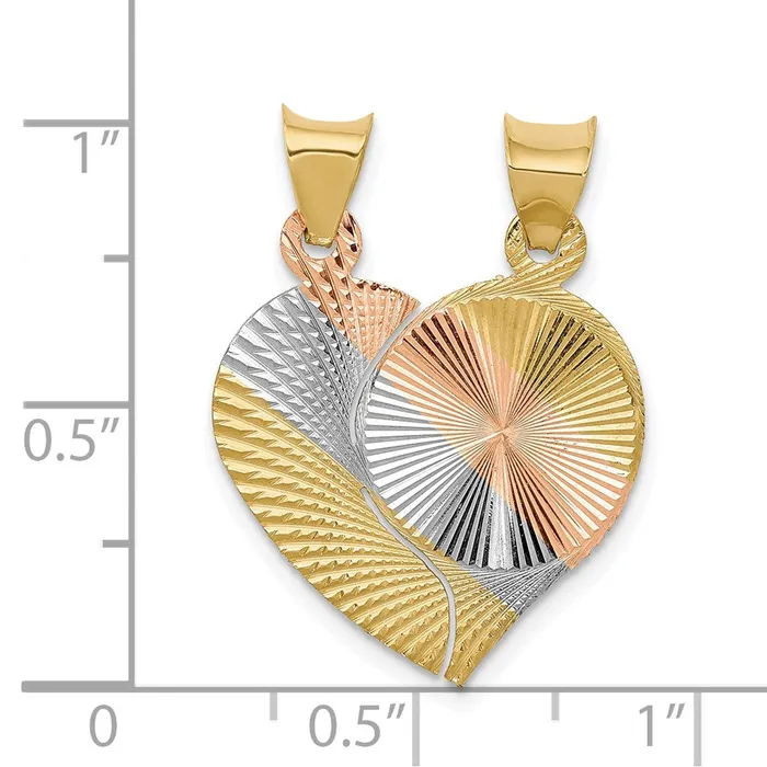 14k Yellow Rhodium Gold wRoseWhite Rhod Break Apart DC Heart and Circle Pendant Goldia Necklaces