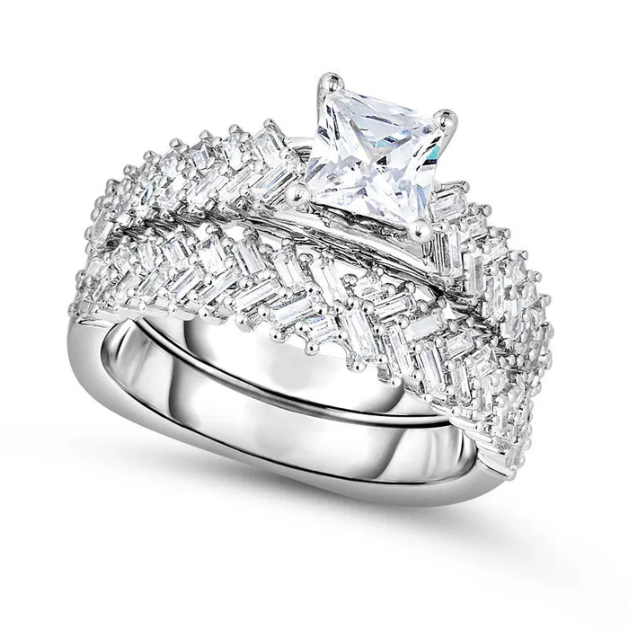 25 CT TW PrincessCut Natural Diamond Chevron Bridal Engagement Ring Set in Solid 14K White Gold Goldia Rings 25 CT TW PrincessCut Natural Diamond Chevron Bridal Engagement Ring Set in Solid 14K White Gold Goldia Rings