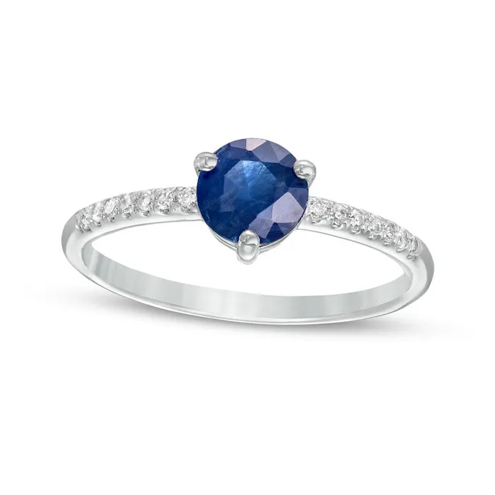 60mm Blue Sapphire and 010 CT TW Natural Diamond Ring in Solid 10K White Gold Goldia Rings 60mm Blue Sapphire and 010 CT TW Natural Diamond Ring in Solid 10K White Gold Goldia Rings