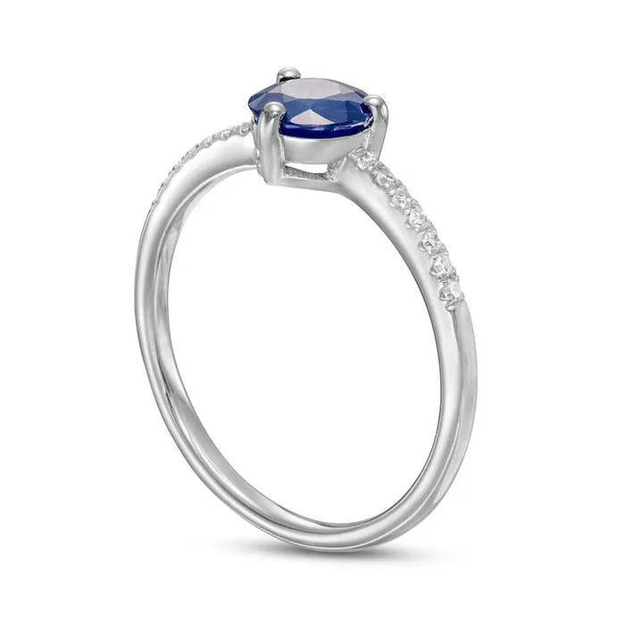 60mm Blue Sapphire and 010 CT TW Natural Diamond Ring in Solid 10K White Gold Goldia Rings 60mm Blue Sapphire and 010 CT TW Natural Diamond Ring in Solid 10K White Gold Goldia Rings
