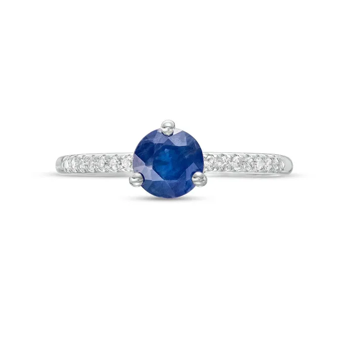 60mm Blue Sapphire and 010 CT TW Natural Diamond Ring in Solid 10K White Gold Goldia Rings 60mm Blue Sapphire and 010 CT TW Natural Diamond Ring in Solid 10K White Gold Goldia Rings