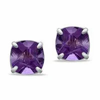 80mm CushionCut Amethyst Stud Earrings in Sterling Silver Goldia Earrings