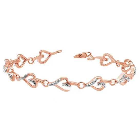 Bracelets JMS always Original Diamond Muse Rose Flash Plated Sterling Silver Prong Set Diamond Accent Abstract Heart Link Bracelet JK I3 Bracelets JMS always Original Diamond Muse Rose Flash Plated Sterling Silver Prong Set Diamond Accent Abstract Heart Link Bracelet JK I3