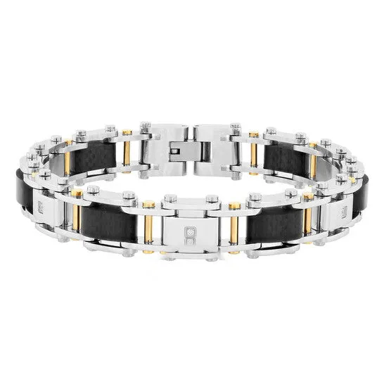 Bracelets Original Robert Alton 115CTW Diamond Stainless Steel with Yellow Finish Forged Carbon Fiber Mens Link Bracelet JMS always Bracelets Original Robert Alton 115CTW Diamond Stainless Steel with Yellow Finish Forged Carbon Fiber Mens Link Bracelet JMS always