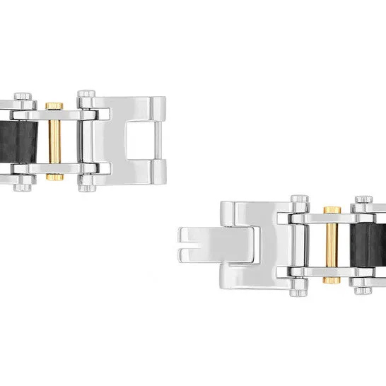 Bracelets Original Robert Alton 115CTW Diamond Stainless Steel with Yellow Finish Forged Carbon Fiber Mens Link Bracelet JMS always Bracelets Original Robert Alton 115CTW Diamond Stainless Steel with Yellow Finish Forged Carbon Fiber Mens Link Bracelet JMS always