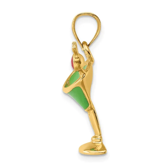 Charm Necklaces 14k Yellow Gold 2D Green Enameled Martini wCherry Charm Goldia