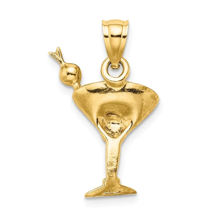 Charm Necklaces 14k Yellow Gold 2D Green Enameled Martini wCherry Charm Goldia