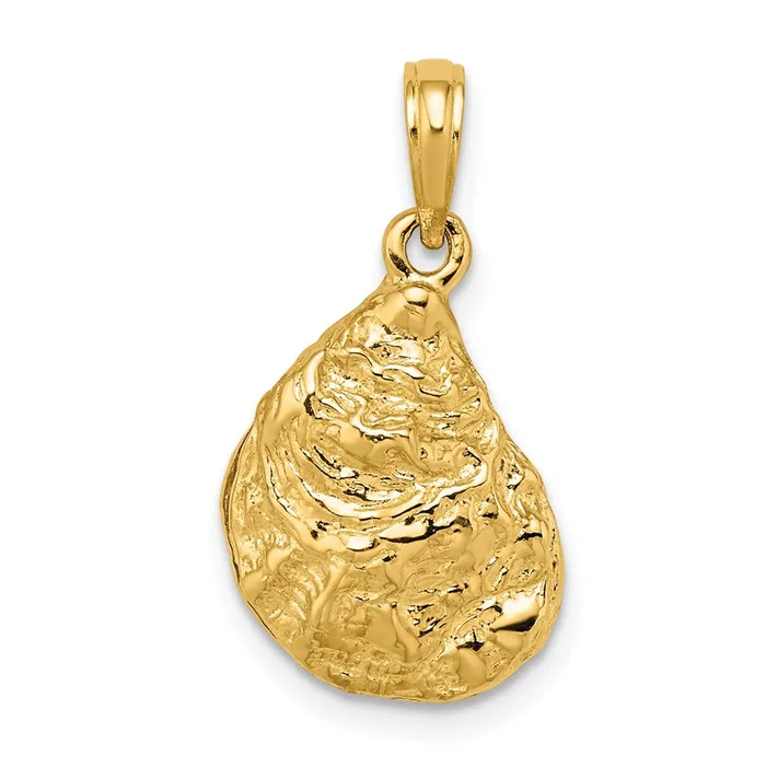 Charm Necklaces 14k Yellow Gold 3D Textured Oyster Shell Charm Goldia