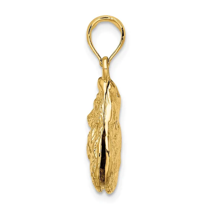 Charm Necklaces 14k Yellow Gold 3D Textured Oyster Shell Charm Goldia