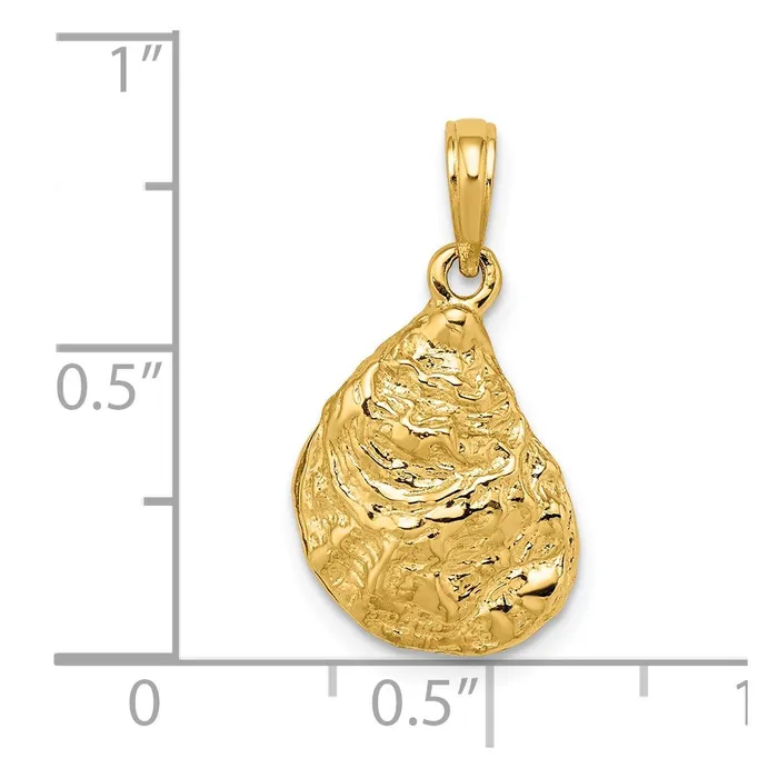 Charm Necklaces 14k Yellow Gold 3D Textured Oyster Shell Charm Goldia