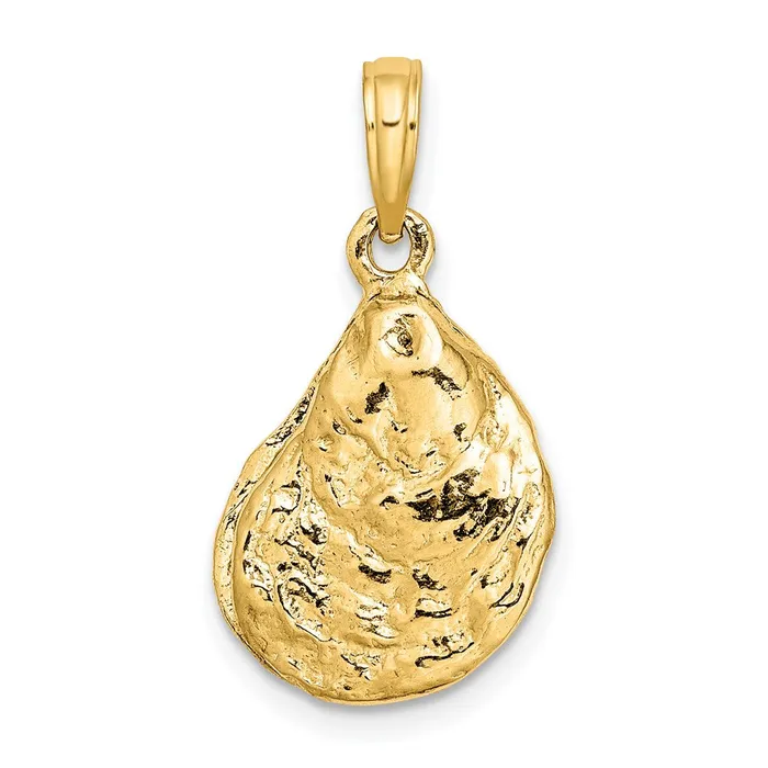 Charm Necklaces 14k Yellow Gold 3D Textured Oyster Shell Charm Goldia