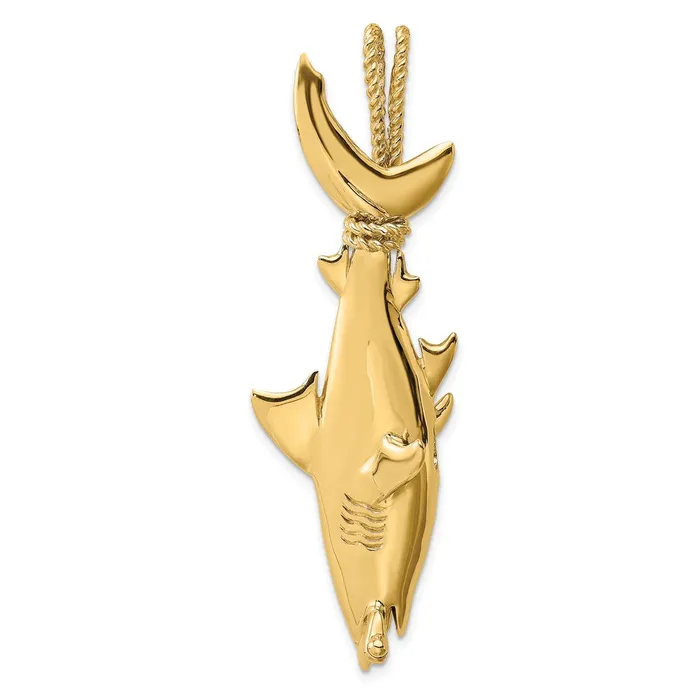 Charm Necklaces Goldia 14k Yellow Gold 3D Hammerhead Shark w Rope Bail Charm