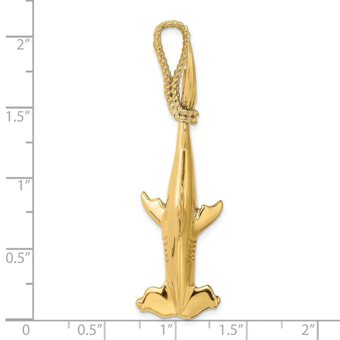 Charm Necklaces Goldia 14k Yellow Gold 3D Hammerhead Shark w Rope Bail Charm