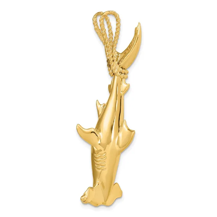 Charm Necklaces Goldia 14k Yellow Gold 3D Hammerhead Shark w Rope Bail Charm