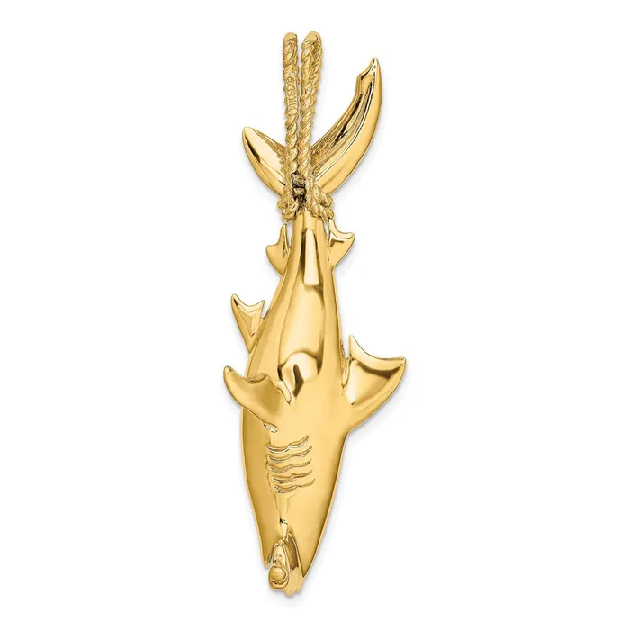 Charm Necklaces Goldia 14k Yellow Gold 3D Hammerhead Shark w Rope Bail Charm