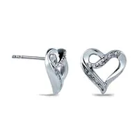 Diamond Accent Ribbon Heart Stud Earrings in Sterling Silver Goldia Earrings Diamond Accent Ribbon Heart Stud Earrings in Sterling Silver Goldia Earrings