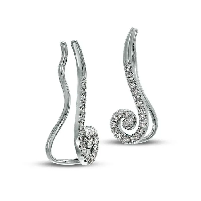 Earrings 025 CT TW Diamond Scroll Crawler Earrings in 10K White Gold Goldia Earrings 025 CT TW Diamond Scroll Crawler Earrings in 10K White Gold Goldia