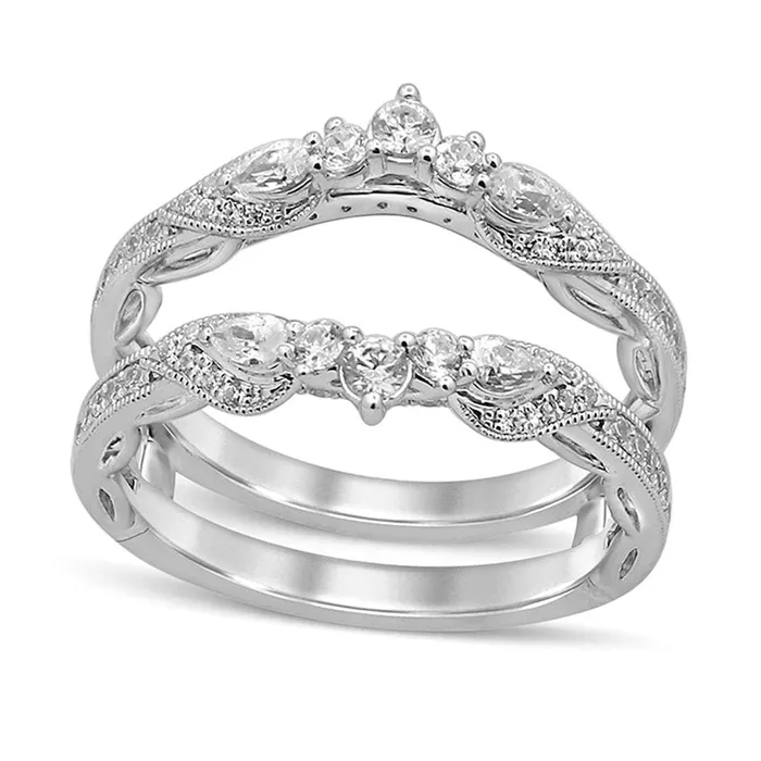 Earrings 075 CT TW PearShaped Natural Clarity Enhanced Diamond Contour Antique VintageStyle Solitaire Enhancer in Solid 14K White Gold Goldia