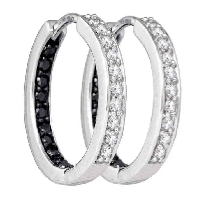 Earrings 14k White Gold Black Diamond Inside Outside Hoop Earrings 12 Cttw gndatlanta Earrings 14k White Gold Black Diamond Inside Outside Hoop Earrings 12 Cttw gndatlanta